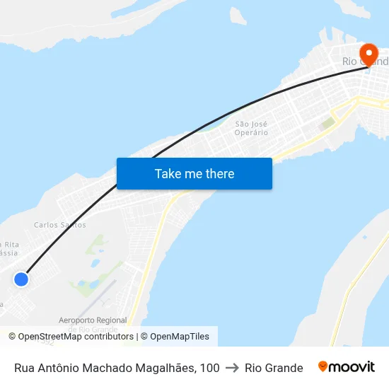 Rua Antônio Machado Magalhães, 100 to Rio Grande map