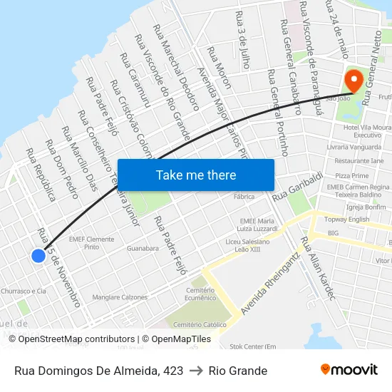 Rua Domingos De Almeida, 423 to Rio Grande map