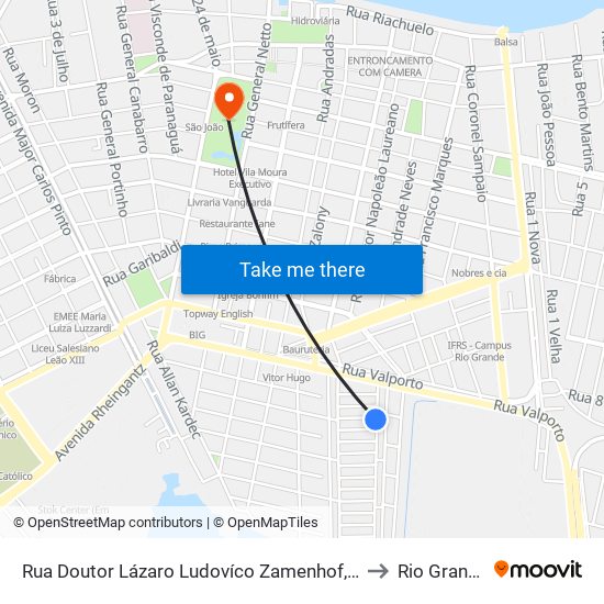 Rua Doutor Lázaro Ludovíco Zamenhof, 50 to Rio Grande map