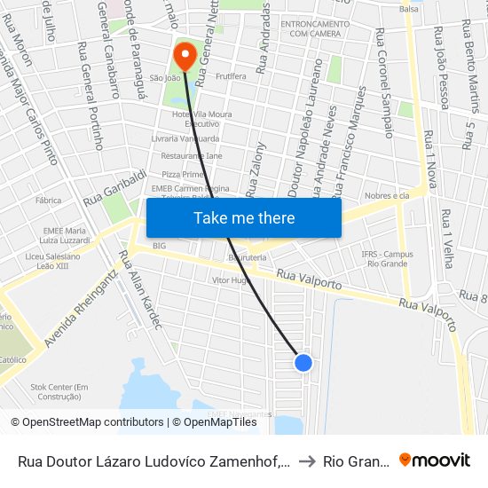 Rua Doutor Lázaro Ludovíco Zamenhof, 125 to Rio Grande map