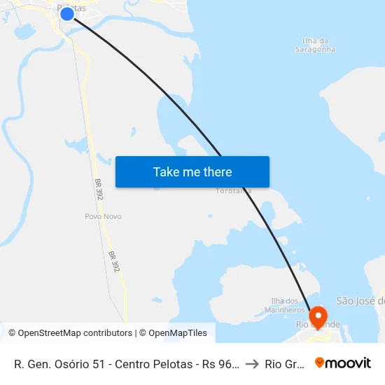 R. Gen. Osório 51 - Centro Pelotas - Rs 96020-000 Brasil to Rio Grande map