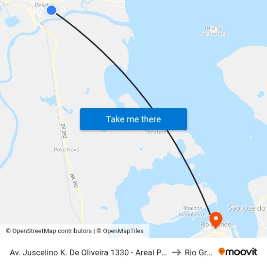 Av. Juscelino K. De Oliveira 1330 - Areal Pelotas - Rs Brasil to Rio Grande map