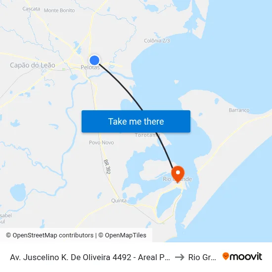 Av. Juscelino K. De Oliveira 4492 - Areal Pelotas - Rs Brasil to Rio Grande map