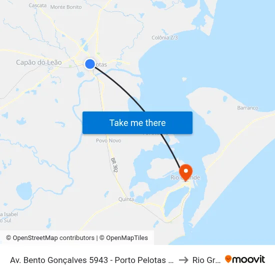 Av. Bento Gonçalves 5943 - Porto Pelotas - Rs 96015-140 Brasil to Rio Grande map