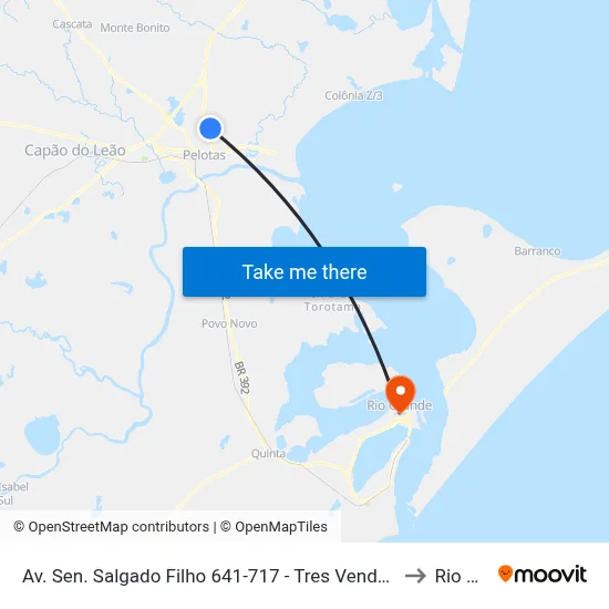 Av. Sen. Salgado Filho 641-717 - Tres Vendas Pelotas - Rs 96055-740 Brasil to Rio Grande map