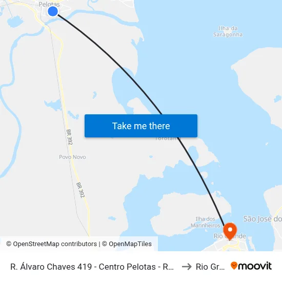 R. Álvaro Chaves 419 - Centro Pelotas - Rs 96010-760 Brasil to Rio Grande map