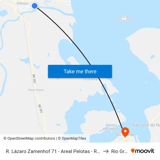R. Lázaro Zamenhof 71 - Areal Pelotas - Rs 96075-120 Brasil to Rio Grande map