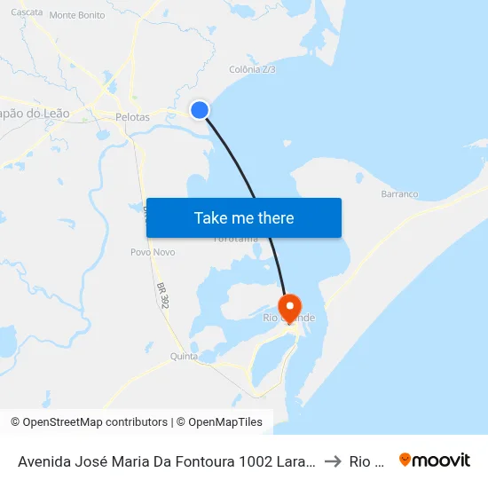 Avenida José Maria Da Fontoura 1002 Laranjal Pelotas - Rs 96090-370 Brasil to Rio Grande map