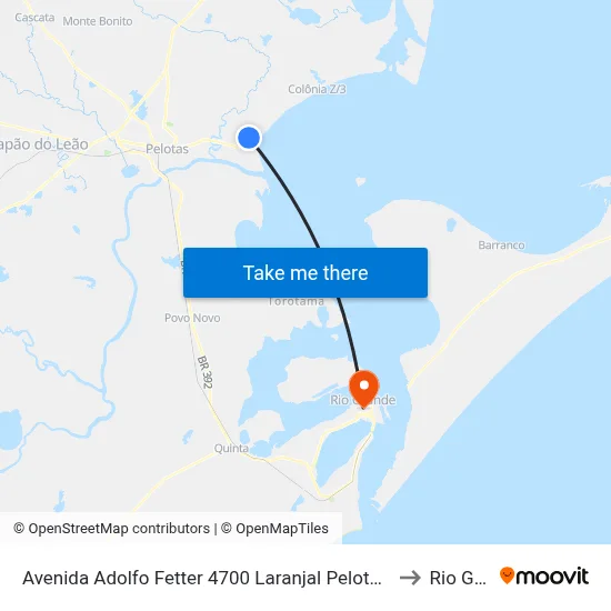 Avenida Adolfo Fetter 4700 Laranjal Pelotas - Rs 96090-590 Brasil to Rio Grande map