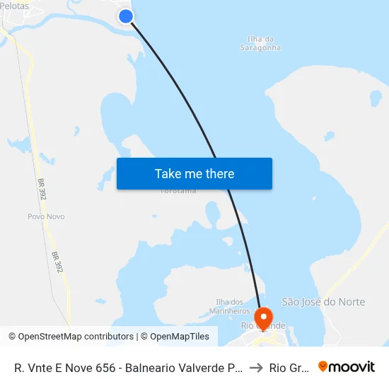 R. Vnte E Nove 656 - Balneario Valverde Pelotas - Rs Brasil to Rio Grande map