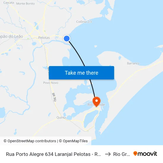 Rua Porto Alegre 634 Laranjal Pelotas - Rs 96090-520 Brasil to Rio Grande map