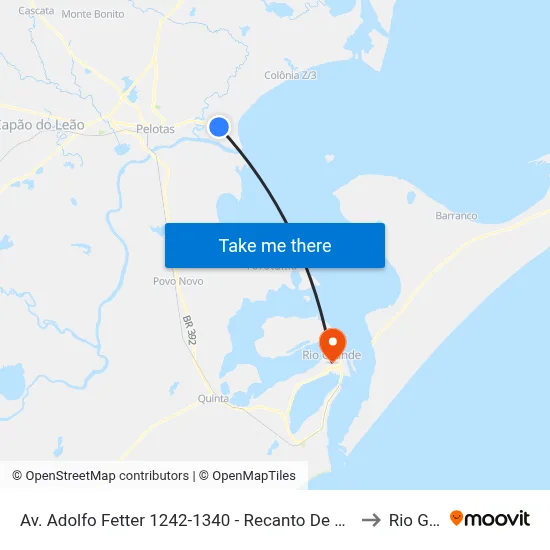 Av. Adolfo Fetter 1242-1340 - Recanto De Portugal Pelotas - Rs Brasil to Rio Grande map