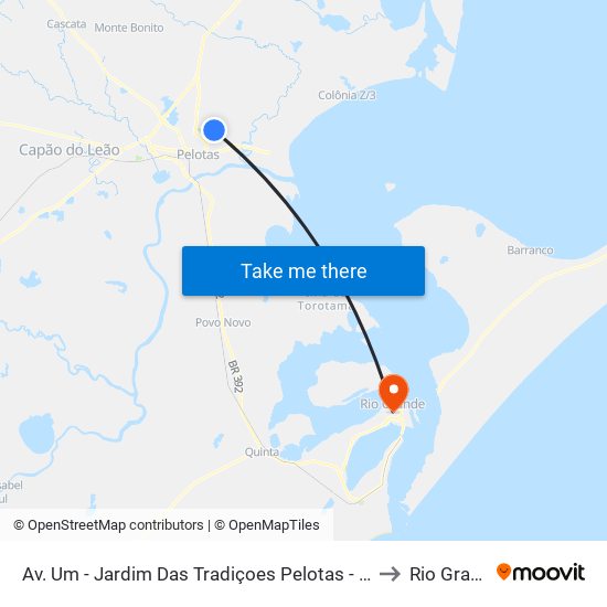 Av. Um - Jardim Das Tradiçoes Pelotas - Rs Brasil to Rio Grande map