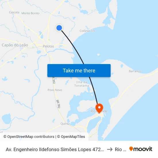 Av. Engenheiro Ildefonso Simões Lopes 4720 - Sanga Funda Pelotas - Rs 96060-290 Brasil to Rio Grande map