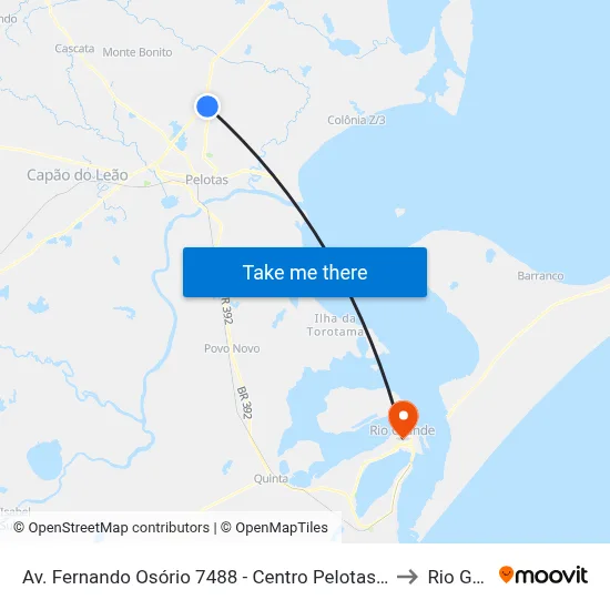 Av. Fernando Osório 7488 - Centro Pelotas - Rs 96055-005 Brasil to Rio Grande map