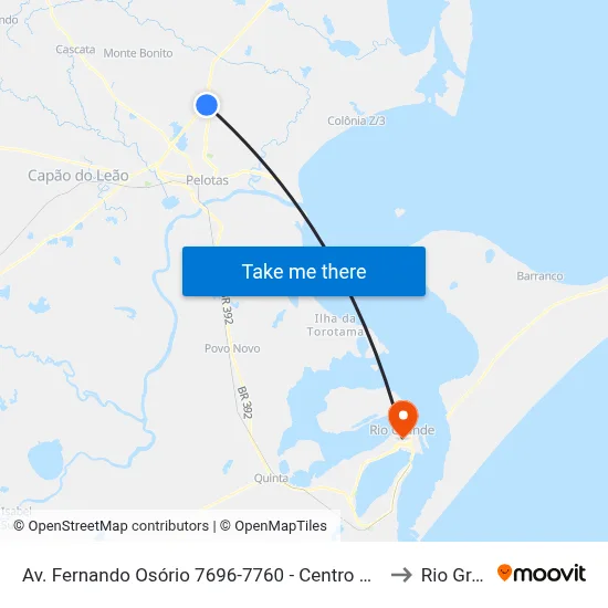 Av. Fernando Osório 7696-7760 - Centro Pelotas - Rs Brasil to Rio Grande map