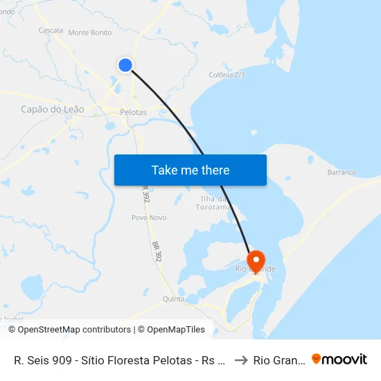 R. Seis 909 - Sítio Floresta Pelotas - Rs Brasil to Rio Grande map