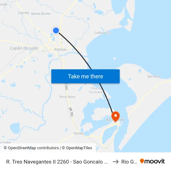 R. Tres Navegantes II 2260 - Sao Goncalo Pelotas - Rs 96076-360 Brasil to Rio Grande map