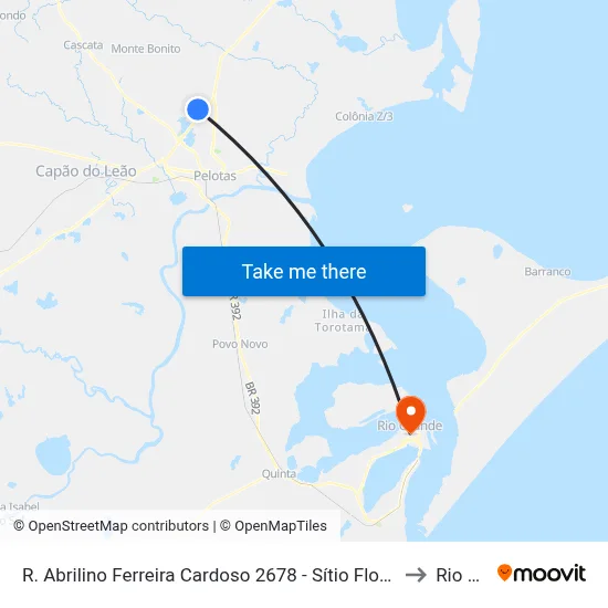 R. Abrilino Ferreira Cardoso 2678 - Sítio Floresta Pelotas - Rs 96070-163 Brasil to Rio Grande map