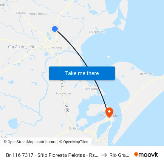 Br-116 7317 - Sítio Floresta Pelotas - Rs Brasil to Rio Grande map