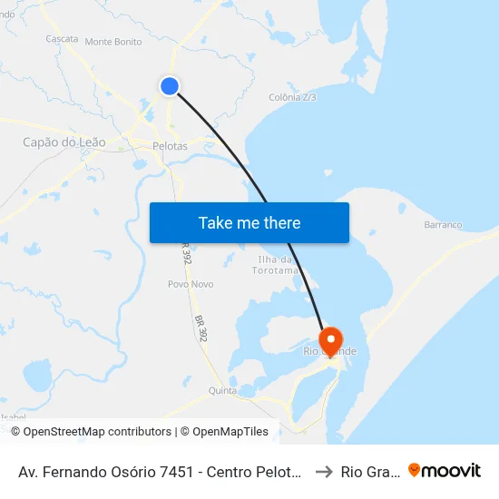 Av. Fernando Osório 7451 - Centro Pelotas - Rs Brasil to Rio Grande map