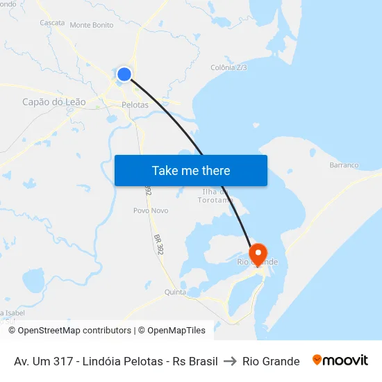 Av. Um 317 - Lindóia Pelotas - Rs Brasil to Rio Grande map