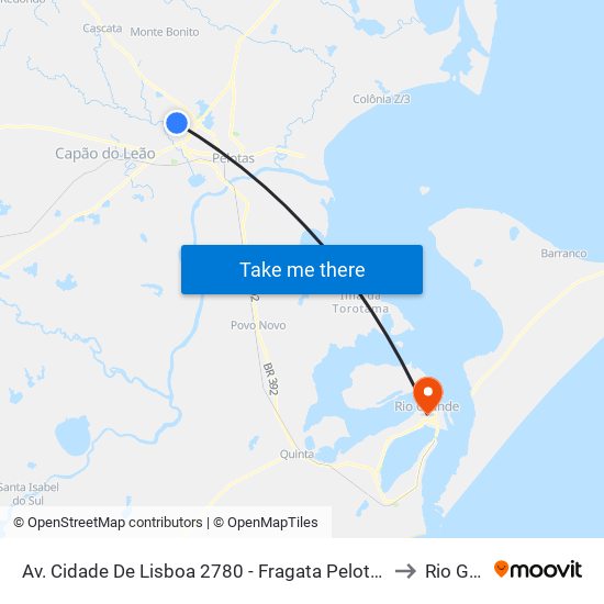 Av. Cidade De Lisboa 2780 - Fragata Pelotas - Rs 96050-510 Brasil to Rio Grande map