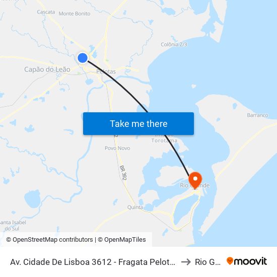 Av. Cidade De Lisboa 3612 - Fragata Pelotas - Rs 96050-510 Brasil to Rio Grande map