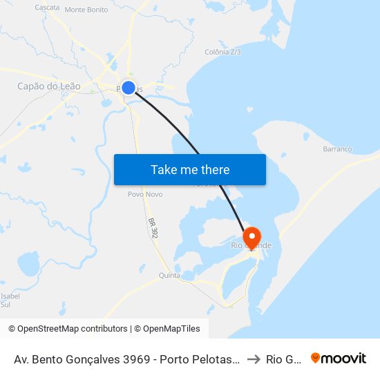 Av. Bento Gonçalves 3969 - Porto Pelotas - Rs 96015-140 Brasil to Rio Grande map