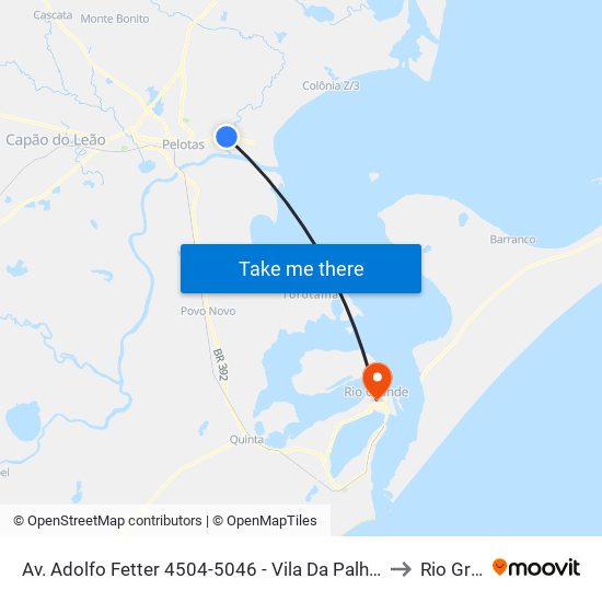 Av. Adolfo Fetter 4504-5046 - Vila Da Palha Pelotas - Rs Brasil to Rio Grande map