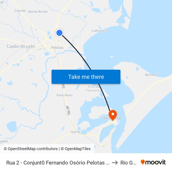 Rua 2 - Conjunt0 Fernando Osório Pelotas - Rs 96070-224 Brasil to Rio Grande map