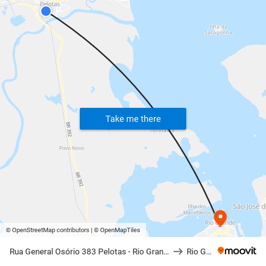 Rua General Osório 383 Pelotas - Rio Grande Do Sul 96010 Brasil to Rio Grande map
