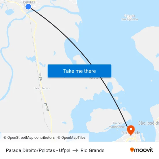 Parada Direito/Pelotas - Ufpel to Rio Grande map