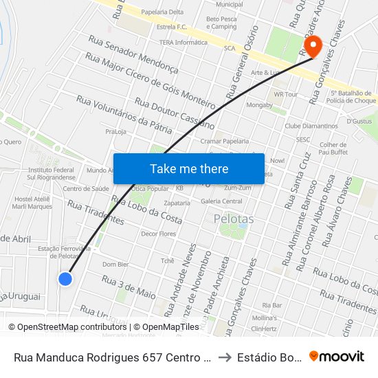Rua Manduca Rodrigues 657 Centro Pelotas - Rs 96020-320 Brasil to Estádio Boca Do Lobo map