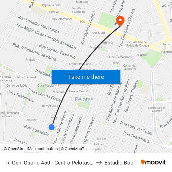 R. Gen. Osório 450 - Centro Pelotas - Rs 96020-000 Brasil to Estádio Boca Do Lobo map