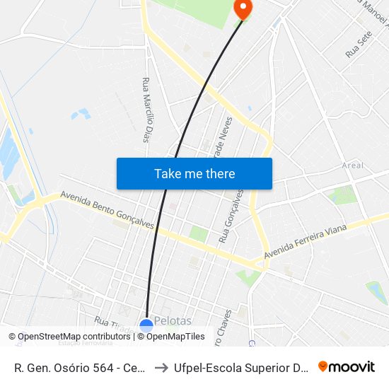 R. Gen. Osório 564 - Centro Pelotas - Rs Brasil to Ufpel-Escola Superior De Educação Física-Esef map