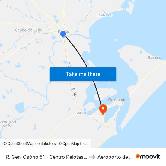 R. Gen. Osório 51 - Centro Pelotas - Rs 96020-000 Brasil to Aeroporto de Rio Grande map