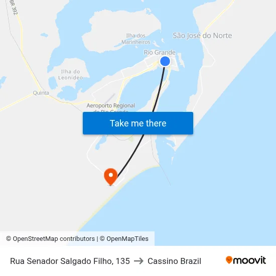 Rua Senador Salgado Filho, 135 to Cassino Brazil map
