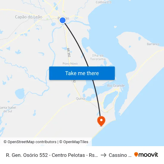 R. Gen. Osório 552 - Centro Pelotas - Rs 96020-000 Brasil to Cassino Brazil map