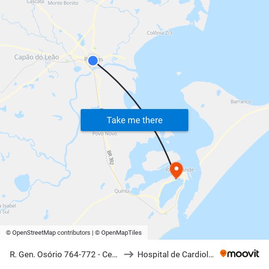 R. Gen. Osório 764-772 - Centro Pelotas - Rs Brasil to Hospital de Cardiologia e Oncologia map