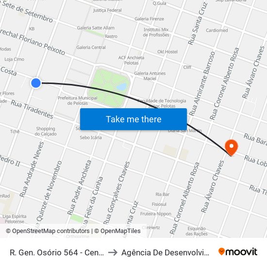 R. Gen. Osório 564 - Centro Pelotas - Rs Brasil to Agência De Desenvolvimento Da Lagoa Mirim map