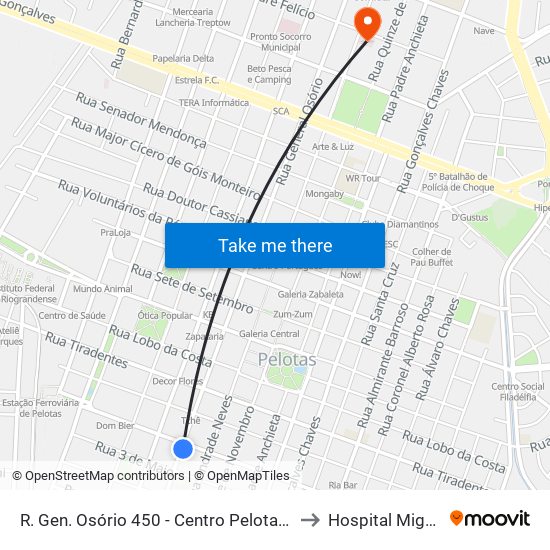 R. Gen. Osório 450 - Centro Pelotas - Rs 96020-000 Brasil to Hospital Miguel Piltcher map