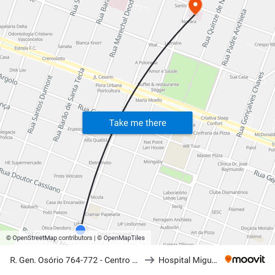 R. Gen. Osório 764-772 - Centro Pelotas - Rs Brasil to Hospital Miguel Piltcher map