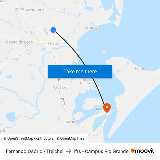 Fernando Osório - Treichel to Ifrs - Campus Rio Grande map