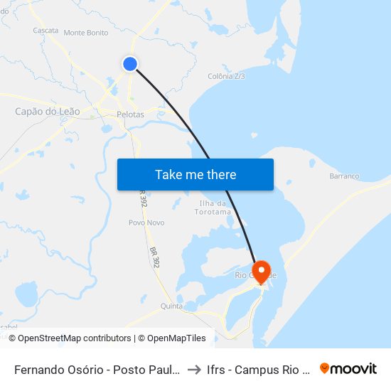 Fernando Osório - Posto Paulo Moreira to Ifrs - Campus Rio Grande map