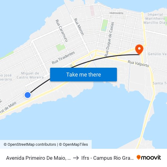 Avenida Primeiro De Maio, 792 to Ifrs - Campus Rio Grande map
