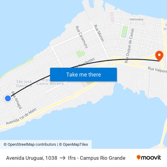 Avenida Uruguai, 1038 to Ifrs - Campus Rio Grande map
