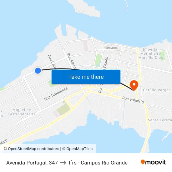 Avenida Portugal, 347 to Ifrs - Campus Rio Grande map