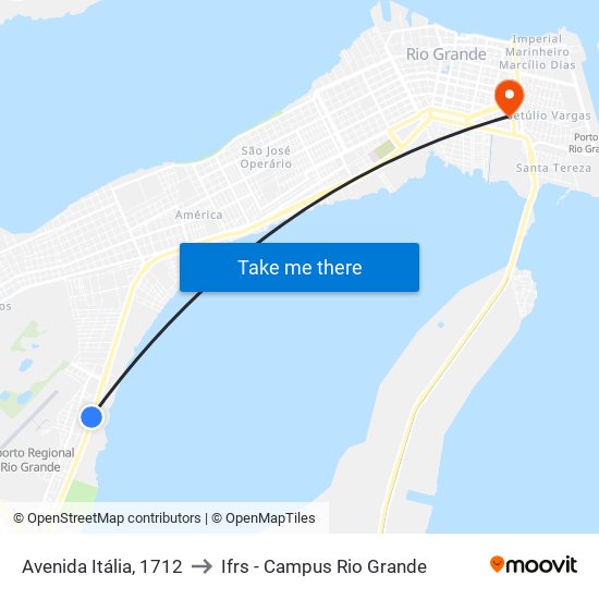 Avenida Itália, 1712 to Ifrs - Campus Rio Grande map