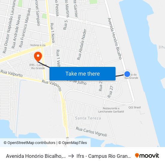 Avenida Honório Bicalho, 4 to Ifrs - Campus Rio Grande map
